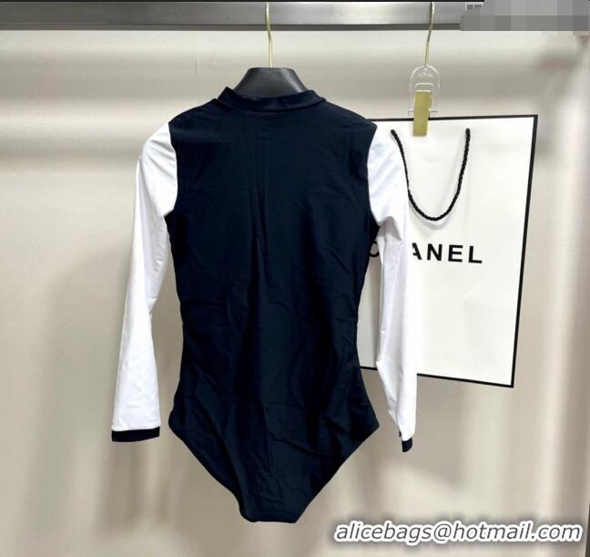 Buy Classic Chanel Long Sleeve Swimwear CH0401 White/Black 2024