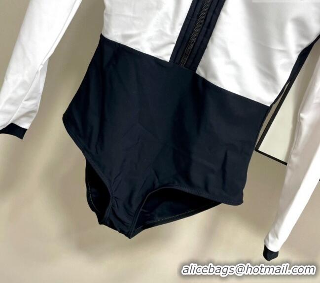 Buy Classic Chanel Long Sleeve Swimwear CH0401 White/Black 2024