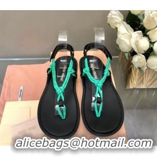 Classic Hot Miu Miu Riviere Cord and Leather Thong Flat Sandals Green 327080