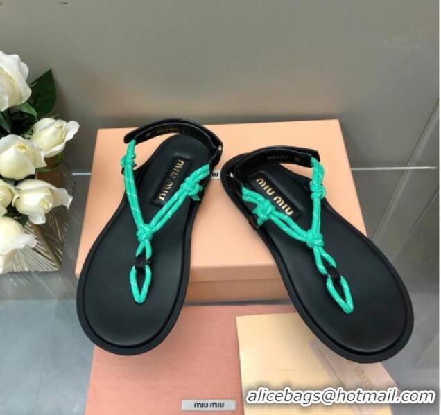 Classic Hot Miu Miu Riviere Cord and Leather Thong Flat Sandals Green 327080