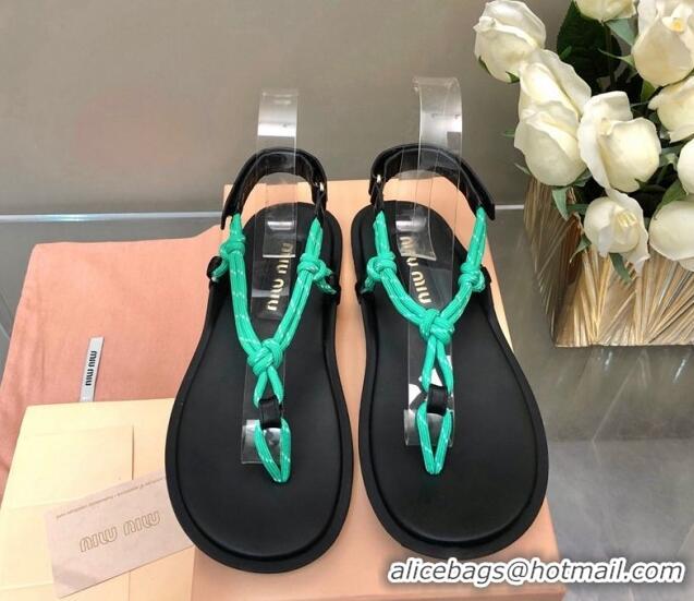 Classic Hot Miu Miu Riviere Cord and Leather Thong Flat Sandals Green 327080