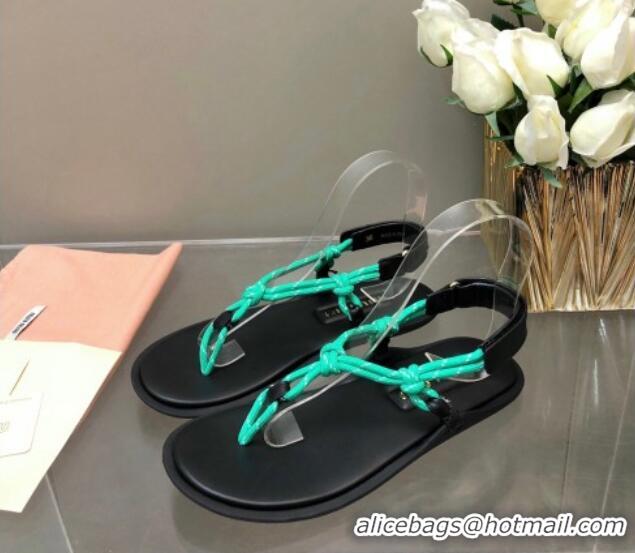 Classic Hot Miu Miu Riviere Cord and Leather Thong Flat Sandals Green 327080