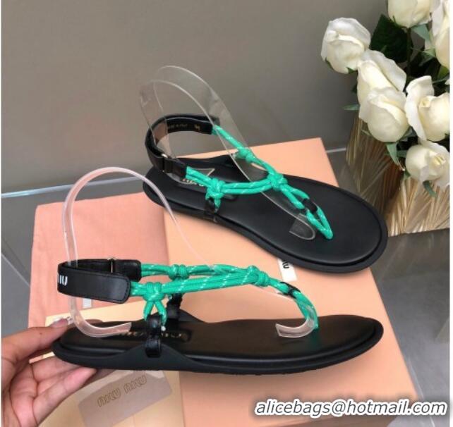 Classic Hot Miu Miu Riviere Cord and Leather Thong Flat Sandals Green 327080