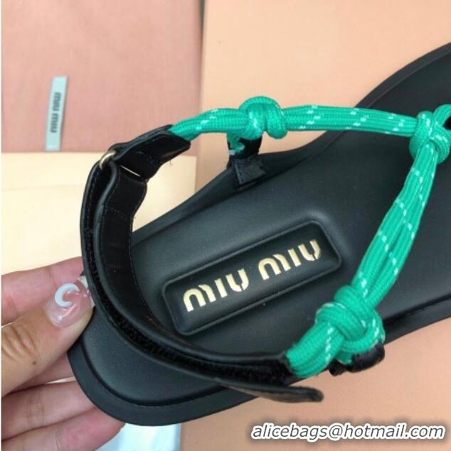 Classic Hot Miu Miu Riviere Cord and Leather Thong Flat Sandals Green 327080