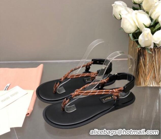 Good Looking Miu Miu Riviere Cord and Leather Thong Flat Sandals Light Grey 327080