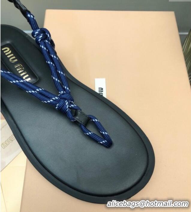 Best Product Miu Miu Riviere Cord and Leather Thong Flat Sandals Navy Blue 327082