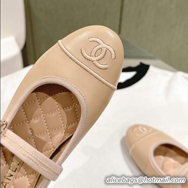 ​Low Cost Chanel Mary Janes Shoes in Calfskin Leather with CC Logo CH4782 Beige