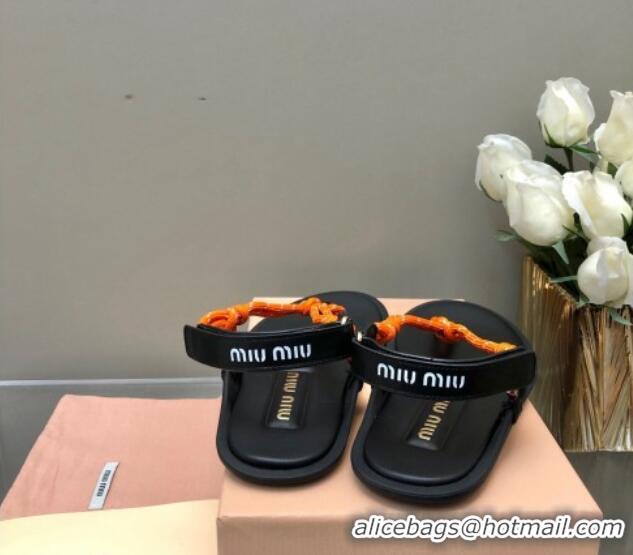 Low Price Miu Miu Riviere Cord and Leather Thong Flat Sandals Orange 327084