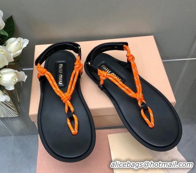 Low Price Miu Miu Riviere Cord and Leather Thong Flat Sandals Orange 327084