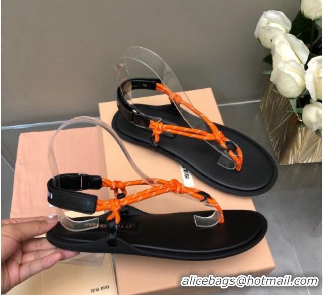 Low Price Miu Miu Riviere Cord and Leather Thong Flat Sandals Orange 327084