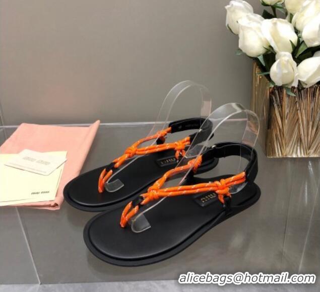 Low Price Miu Miu Riviere Cord and Leather Thong Flat Sandals Orange 327084