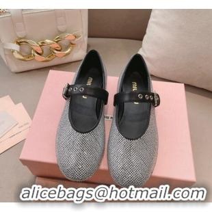 Good Quality Miu Miu Ballerinas Flat Mary Janes in Crystals Allover Black 327085