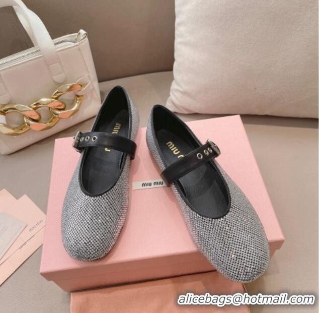 Good Quality Miu Miu Ballerinas Flat Mary Janes in Crystals Allover Black 327085