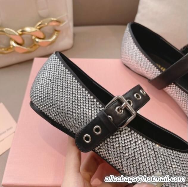 Good Quality Miu Miu Ballerinas Flat Mary Janes in Crystals Allover Black 327085