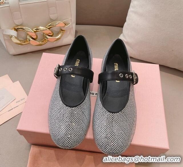 Good Quality Miu Miu Ballerinas Flat Mary Janes in Crystals Allover Black 327085