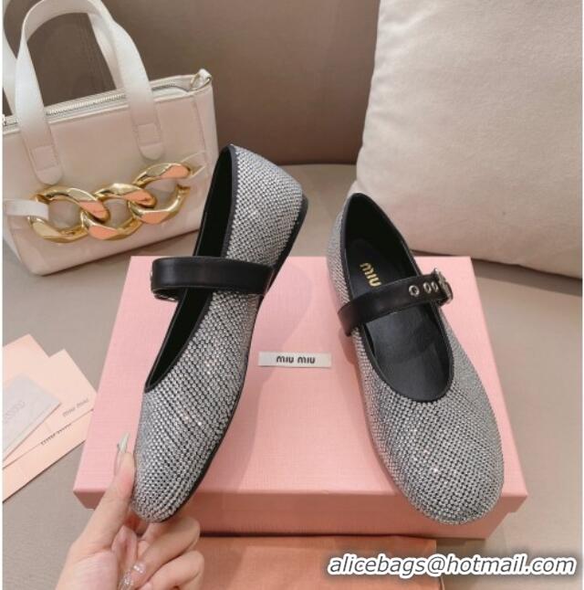 Good Quality Miu Miu Ballerinas Flat Mary Janes in Crystals Allover Black 327085