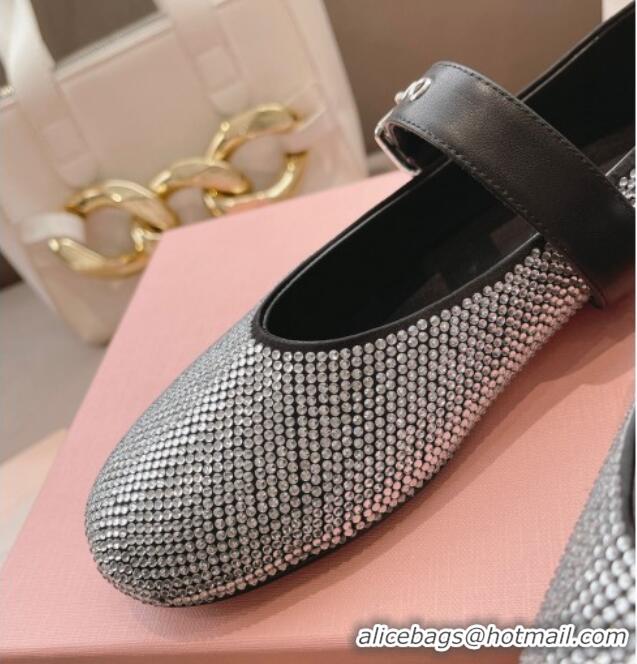 Good Quality Miu Miu Ballerinas Flat Mary Janes in Crystals Allover Black 327085