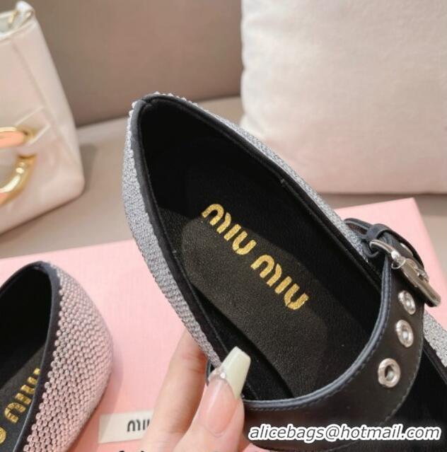 Good Quality Miu Miu Ballerinas Flat Mary Janes in Crystals Allover Black 327085