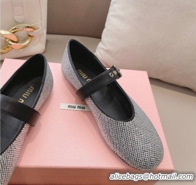 Good Quality Miu Miu Ballerinas Flat Mary Janes in Crystals Allover Black 327085