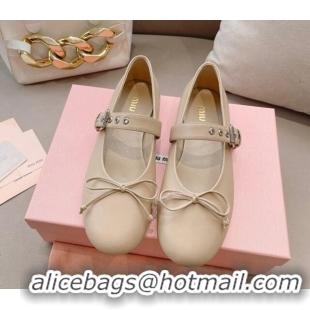 Best Grade Miu Miu Ballerinas Flat Mary Janes in Calf Leather with Bow Nude 327088