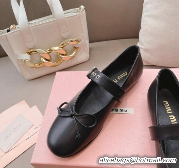 Buy Luxury Miu Miu Ballerinas Flat Mary Janes in Calf Leather with Bow Black 327089