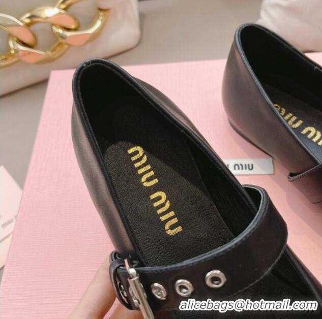 Buy Luxury Miu Miu Ballerinas Flat Mary Janes in Calf Leather with Bow Black 327089