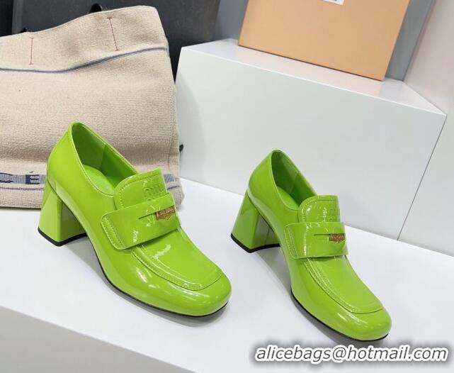 Top Grade Miu Miu Patent Leather Pumps 8.5cm with Coin Green 327092