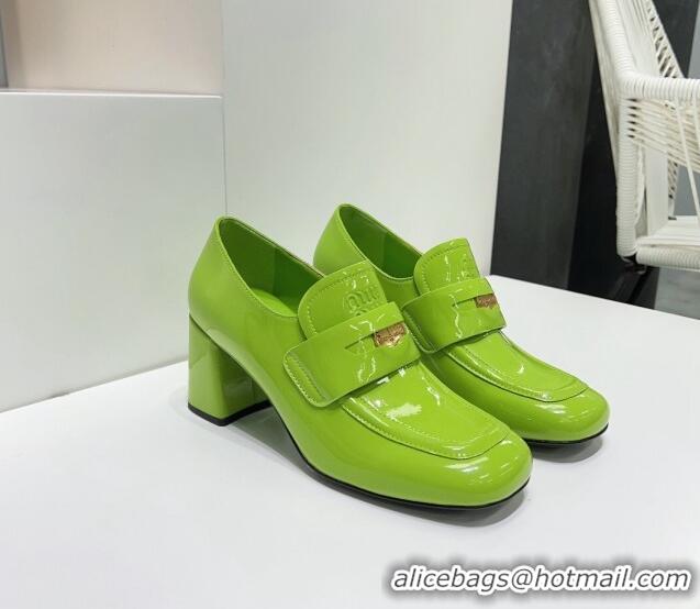 Top Grade Miu Miu Patent Leather Pumps 8.5cm with Coin Green 327092