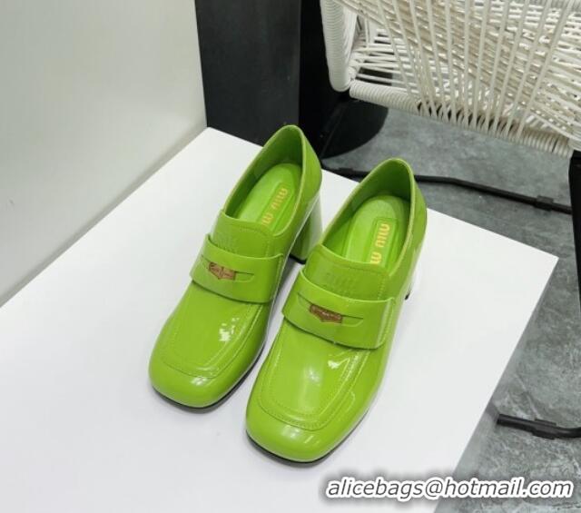 Top Grade Miu Miu Patent Leather Pumps 8.5cm with Coin Green 327092