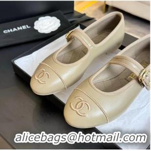 Best Design Chanel Mary Janes Shoes in Calfskin Leather with CC Logo CH4783 Beige