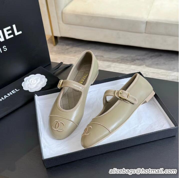 Best Design Chanel Mary Janes Shoes in Calfskin Leather with CC Logo CH4783 Beige