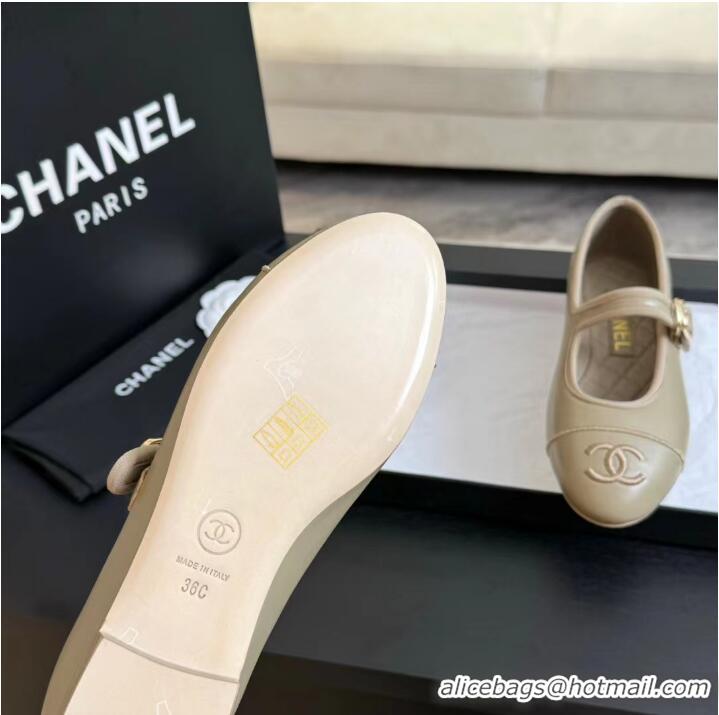 Best Design Chanel Mary Janes Shoes in Calfskin Leather with CC Logo CH4783 Beige