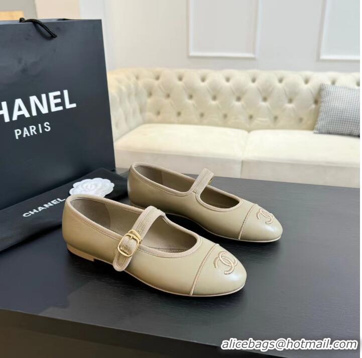 Best Design Chanel Mary Janes Shoes in Calfskin Leather with CC Logo CH4783 Beige