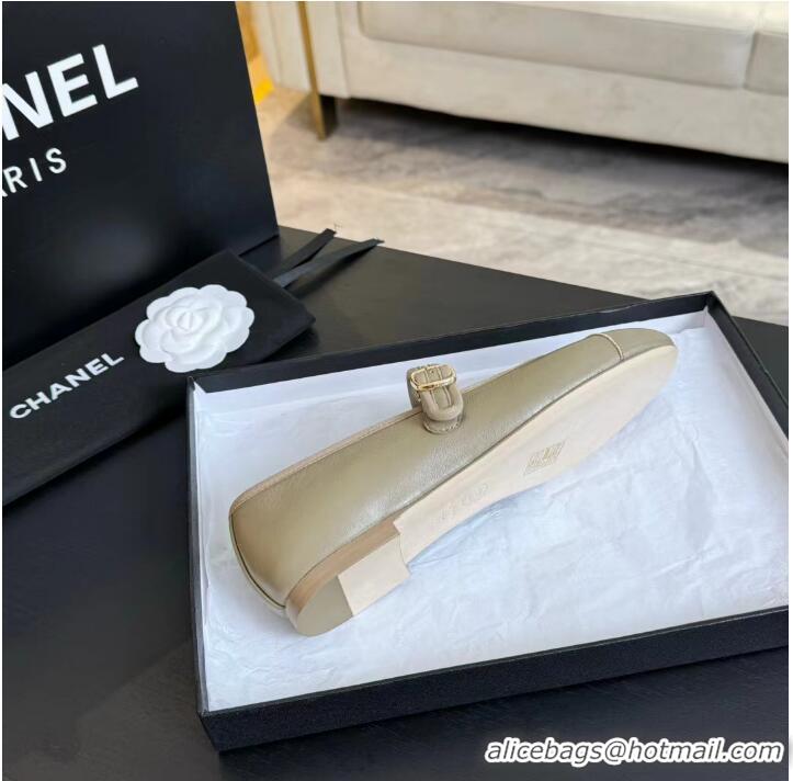 Best Design Chanel Mary Janes Shoes in Calfskin Leather with CC Logo CH4783 Beige