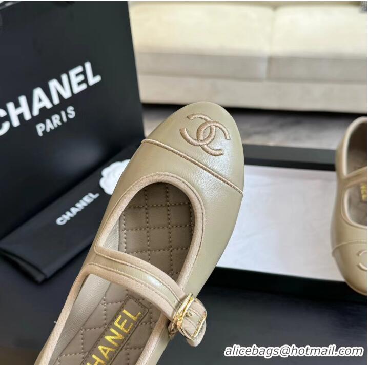 Best Design Chanel Mary Janes Shoes in Calfskin Leather with CC Logo CH4783 Beige