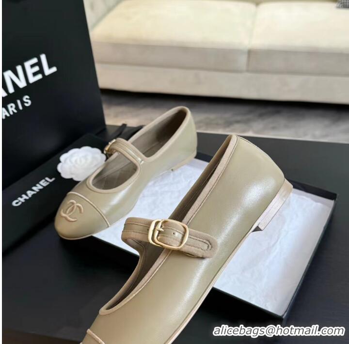 Best Design Chanel Mary Janes Shoes in Calfskin Leather with CC Logo CH4783 Beige