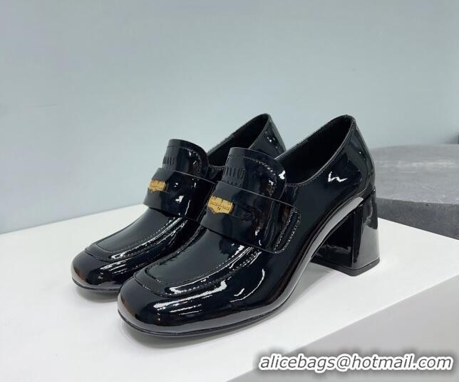 Luxurious Miu Miu Patent Leather Pumps 8.5cm with Coin Black 327094