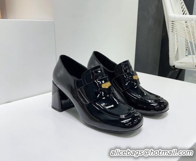 Luxurious Miu Miu Patent Leather Pumps 8.5cm with Coin Black 327094