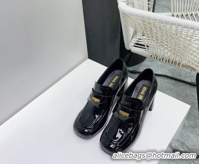 Luxurious Miu Miu Patent Leather Pumps 8.5cm with Coin Black 327094