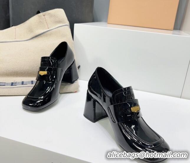 Luxurious Miu Miu Patent Leather Pumps 8.5cm with Coin Black 327094