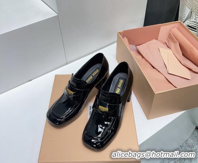 Luxurious Miu Miu Patent Leather Pumps 8.5cm with Coin Black 327094