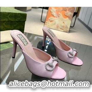 Hot Style Gucci Horsebit 1955 High Heel Slide Sandals 9.5cm in Calf Leather Light Pink 316005