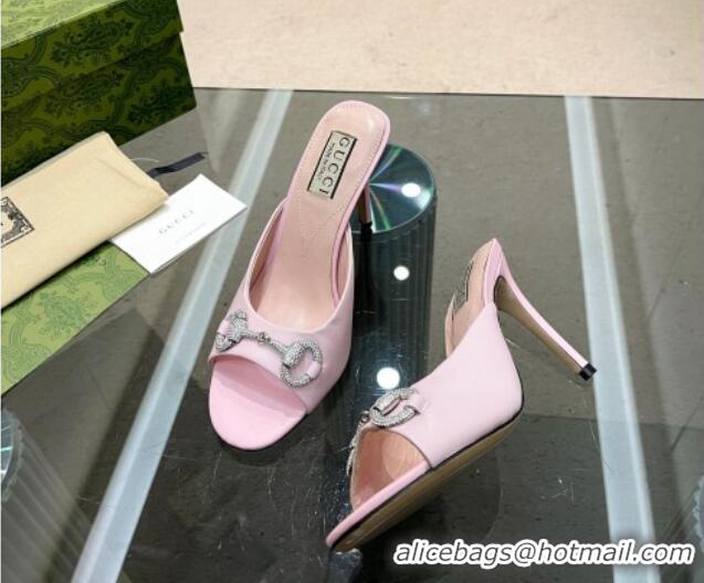 Hot Style Gucci Horsebit 1955 High Heel Slide Sandals 9.5cm in Calf Leather Light Pink 316005