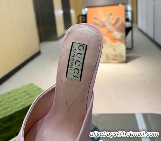 Hot Style Gucci Horsebit 1955 High Heel Slide Sandals 9.5cm in Calf Leather Light Pink 316005