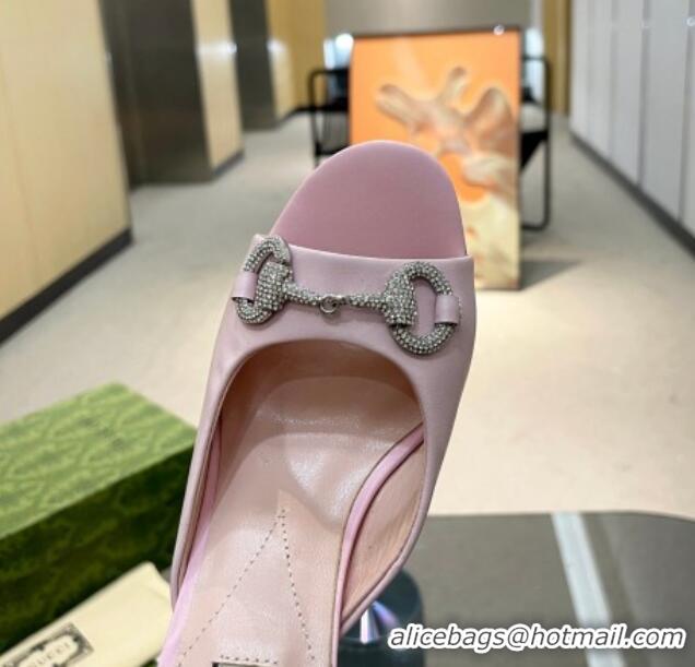 Hot Style Gucci Horsebit 1955 High Heel Slide Sandals 9.5cm in Calf Leather Light Pink 316005