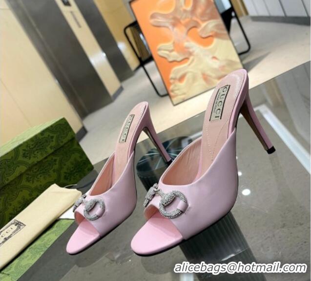 Hot Style Gucci Horsebit 1955 High Heel Slide Sandals 9.5cm in Calf Leather Light Pink 316005