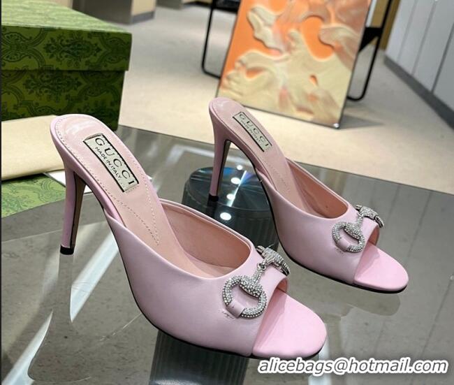 Hot Style Gucci Horsebit 1955 High Heel Slide Sandals 9.5cm in Calf Leather Light Pink 316005