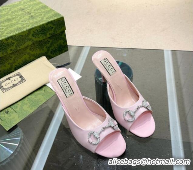 Hot Style Gucci Horsebit 1955 High Heel Slide Sandals 9.5cm in Calf Leather Light Pink 316005