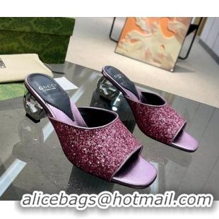 Durable Gucci Interlocking G Glitters Heel Slide Sandals 6cm Purple 316009