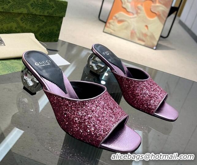 Durable Gucci Interlocking G Glitters Heel Slide Sandals 6cm Purple 316009